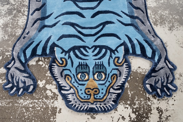 Tibetan Tiger Rug 《Mサイズ•シルク・オリジナル3・レイニーブルー113》チベタンタイガーラグ