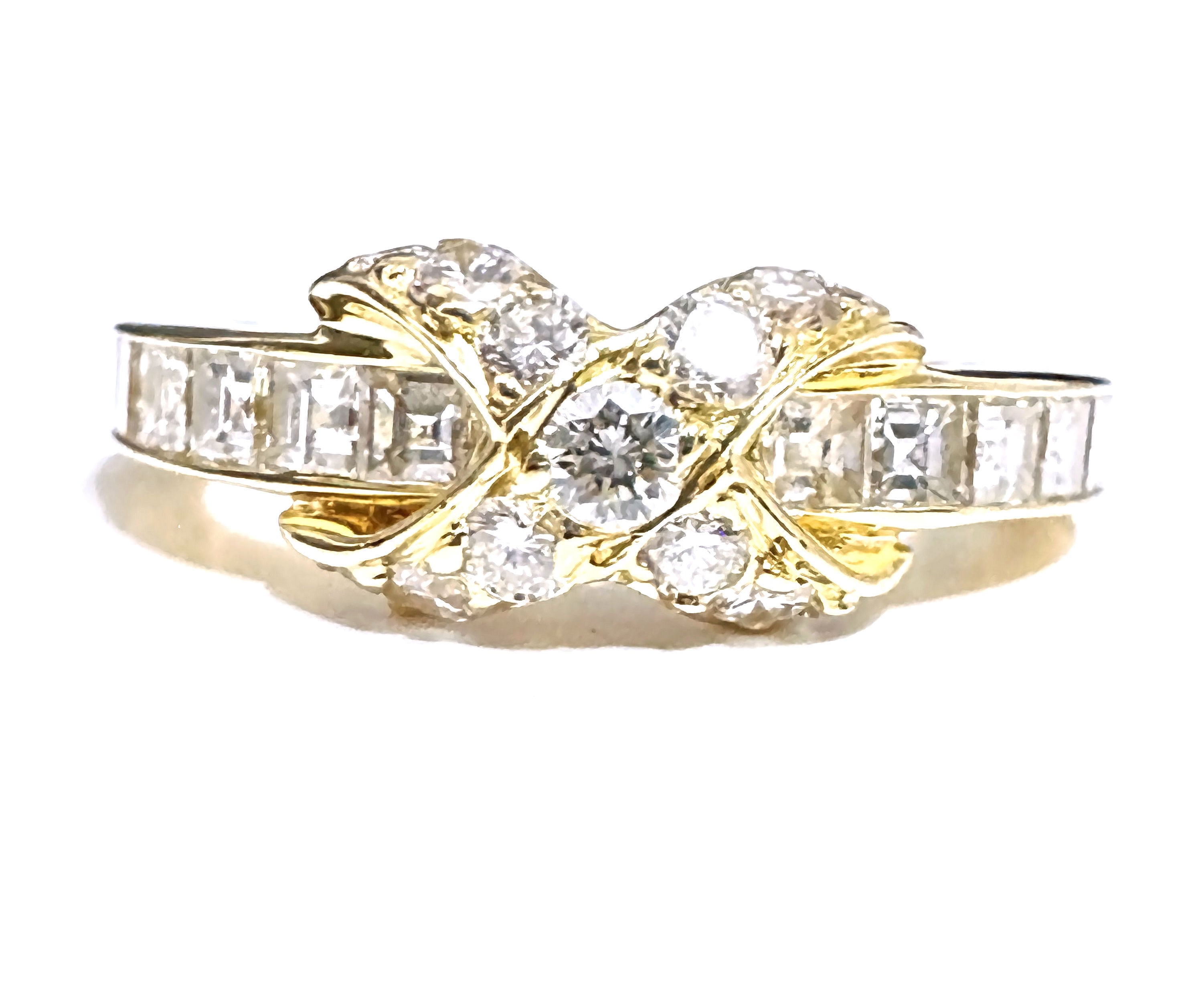 ゴールド ダイヤモンド風 バンドリング TIFFANY ティファニー K18 YG シグネチャー ダイヤモンド Xバンド