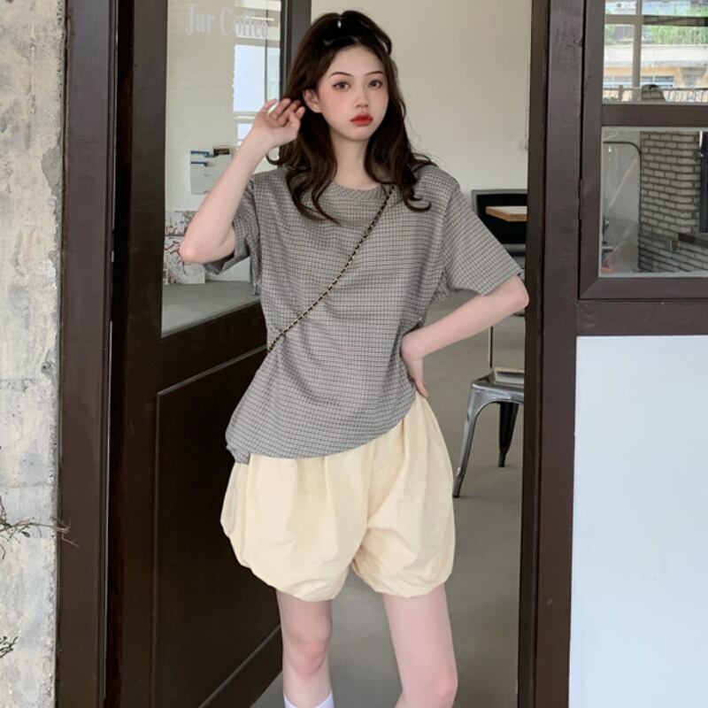 格子柄カジュアル Tシャツ ハンチェンe54830325998