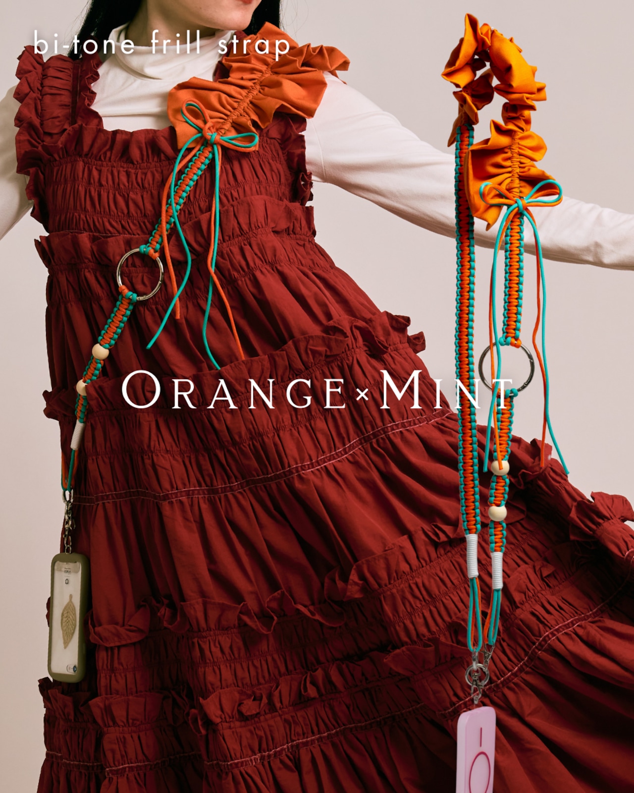 bi-tone frill strap Orange×Mint
