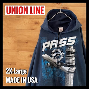 【UNIONLINE】USA製 PASS 企業系 プリンスウェットパーカー フルジップ 2XL ビッグシルエット US古着