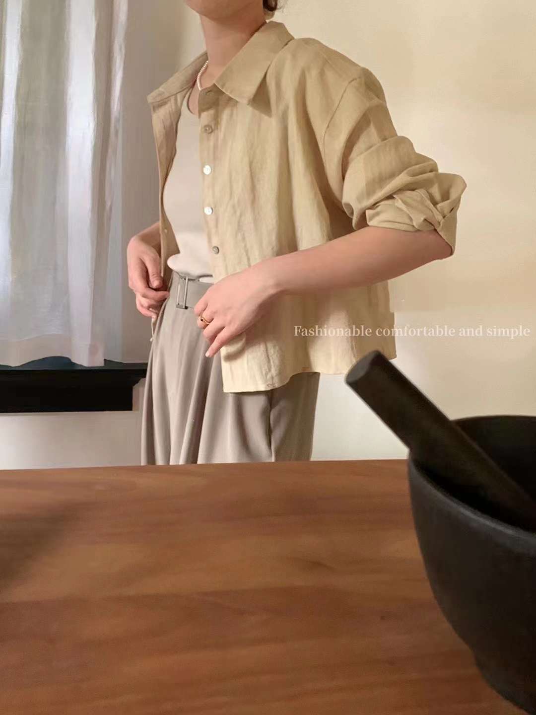 リネン混 クロップド丈ブラウス AJ2155-643