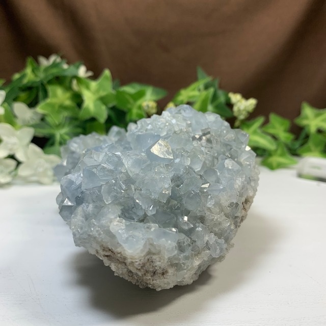 6.空色セレスタイトに住み着いているフローライトハリネズミさん