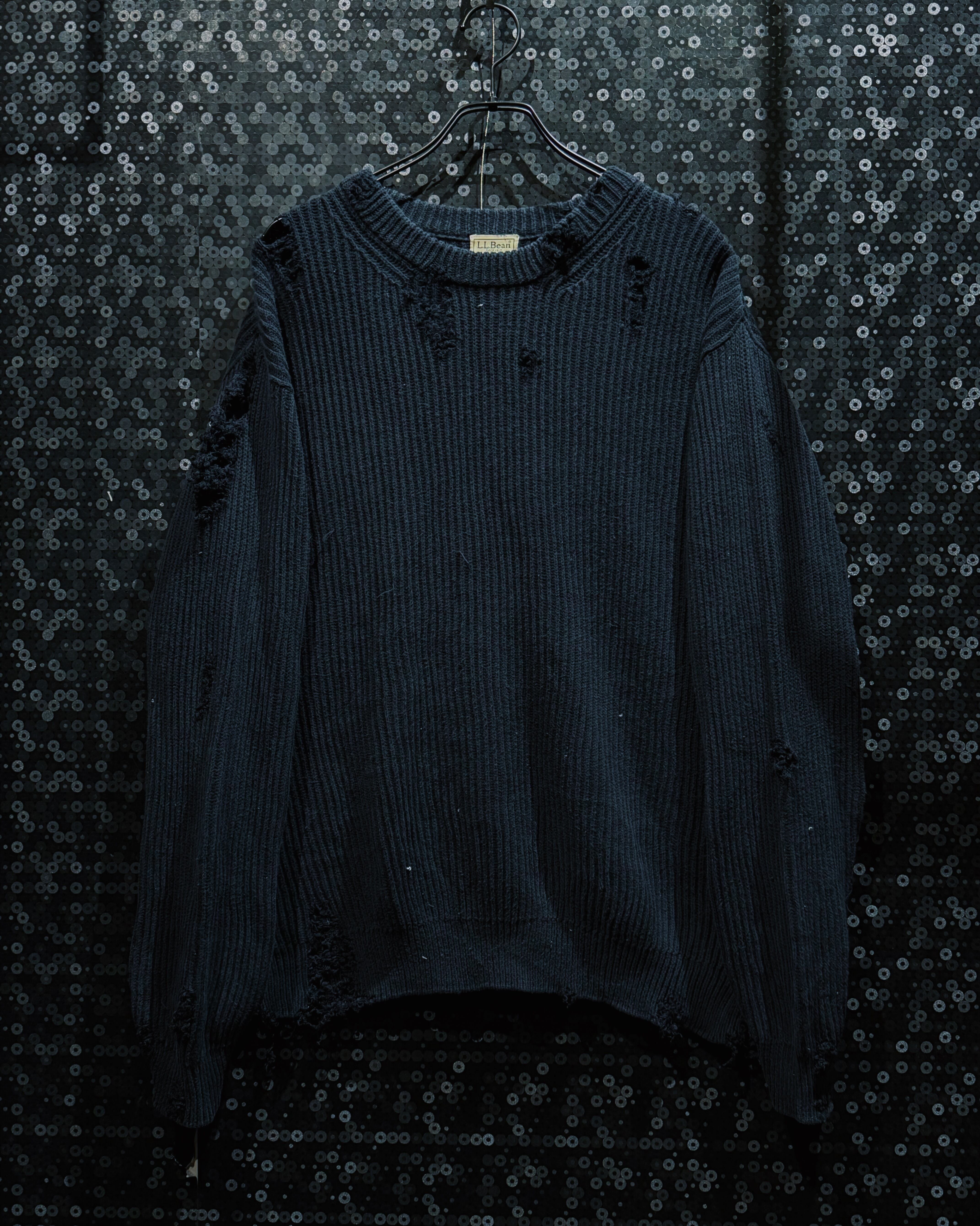 【AEIEM】original“boro”remake L.L.Bean Waffle Knit Pullover – Deep Navy