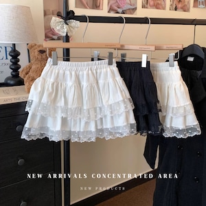 3色/レースヘムティアードフレアスカート ・75976 3色/レースヘムティアードフレアスカート ・75976