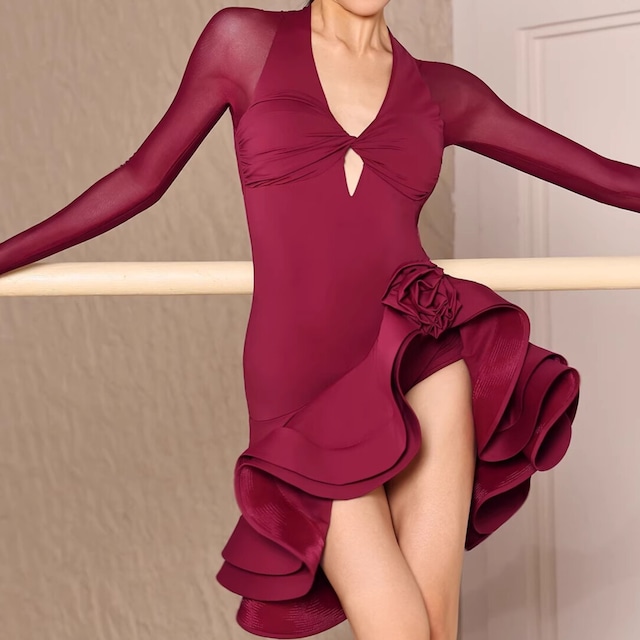 カットアウト フリル アシンメトリー ダンスドレス ds1108