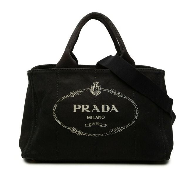 プラダ 三角ロゴプレート カナパM ハンドバッグ ショルダーバッグ 2WAY BN2642 ブラック キャンバス レディース PRADA 【中古】