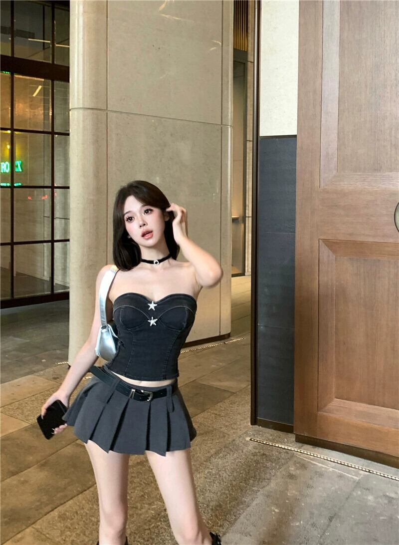 セクシーなスウィート スパイス ガール デニム チューブ トップ セクシーなスウィート スパイス ガール デニム チューブ トップ