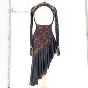 社交ダンス 衣装 ラテン ドレス ワンピース レース デモ 競技 YANAGIDA DANCEWEAR ヤナギダダンスウェア 黒 レース 発表会 パーティ 高級感 上品 ブラック系 ブラウン系 エレガント フェミニン セクシー ステージ衣装 フォーマル 長袖 レディース ダンスパフォーマンス ドレッシー コスチューム スタイリッシュ