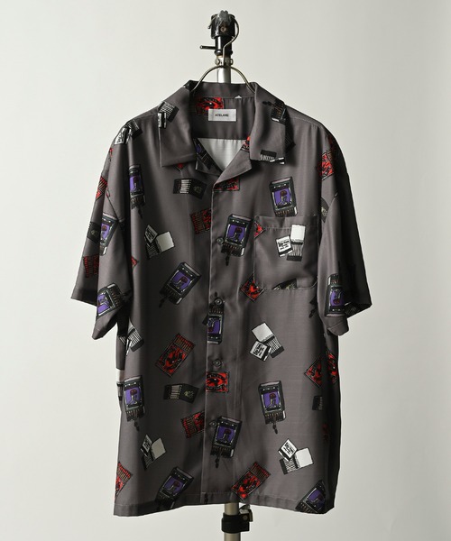 ATELANE match pattern open collar shirt (GRY) 24A-15045