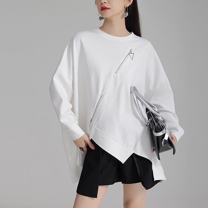 ASYMMETRIC ZIP LOOSE SILHOUETTE SWEATSHIRT M-15538