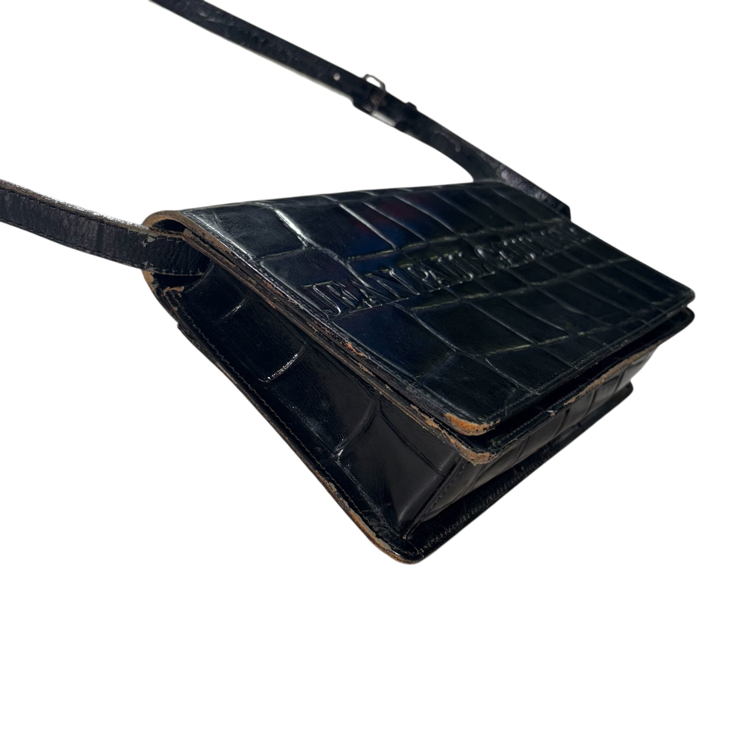 Jean Paul GAULTIER crocodile embossed leather shoulder bag | NOIR