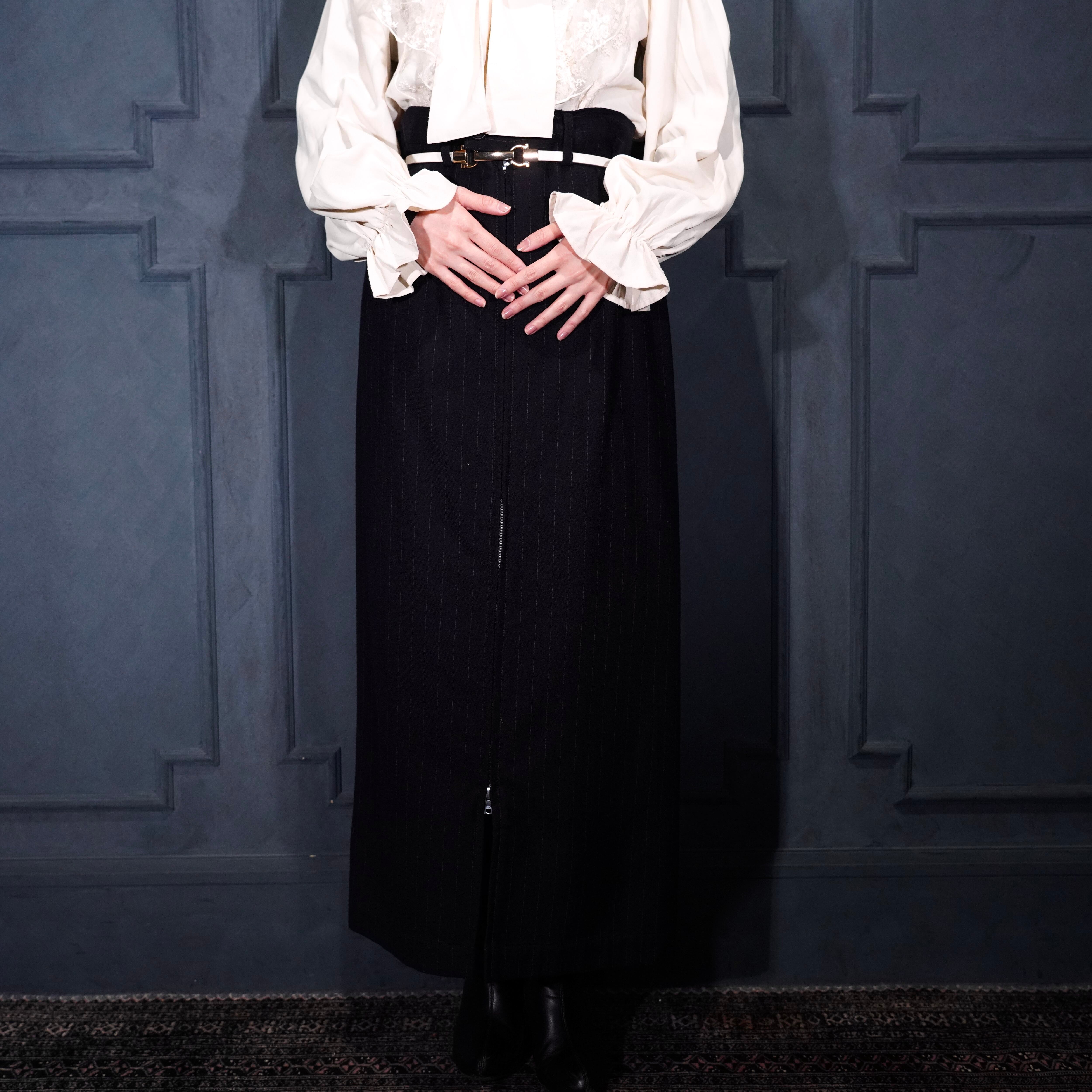 ヨウジヤマモト ロングスカート Y's YOHJIYAMAMOTO STRIPE PATTERNED WOOL LONG SKIRT/ワイズヨウジ