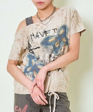 ワンショルダー デニムハリツケ トップス