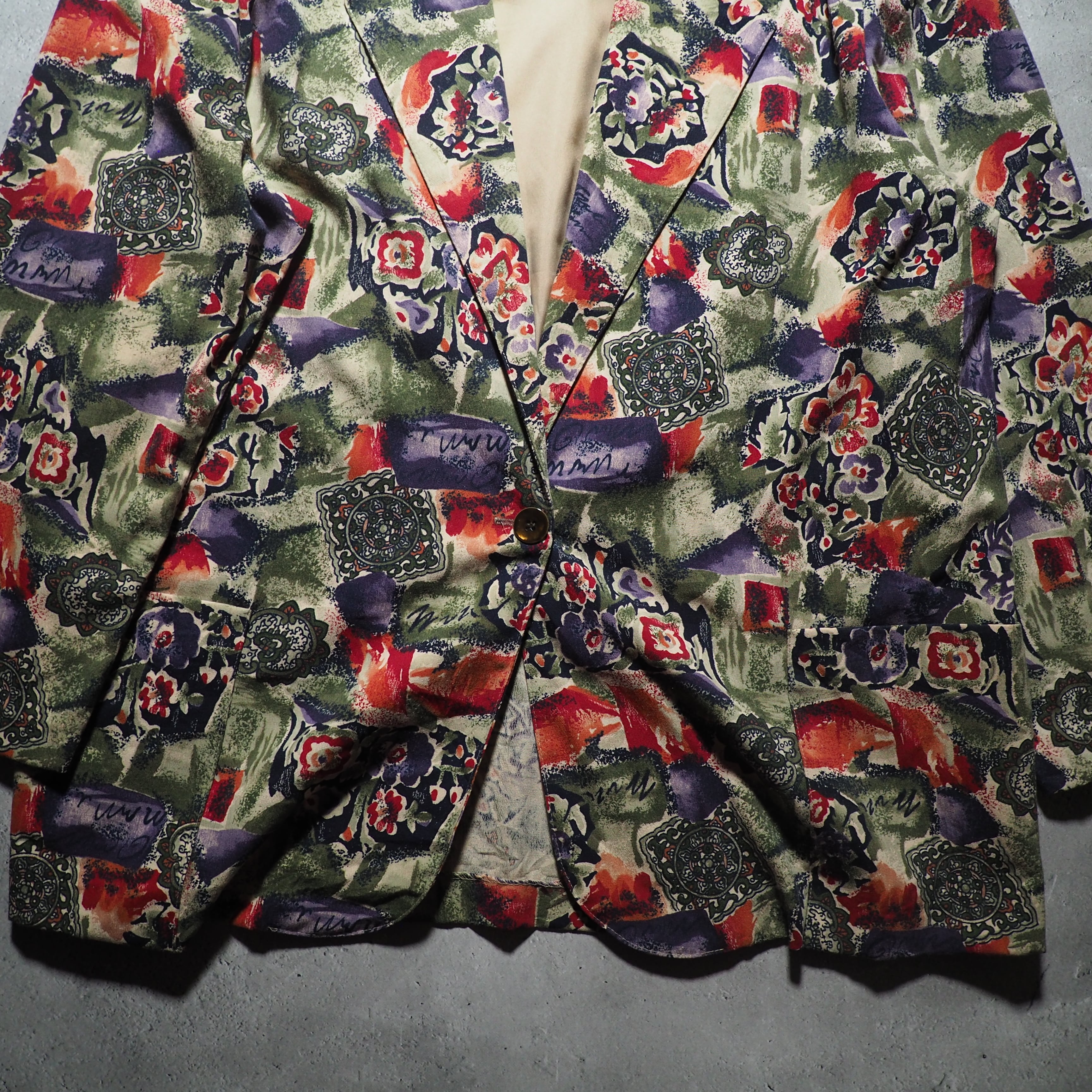 Beautiful Botanical flower painted vintage loose jacket (made in Usa)