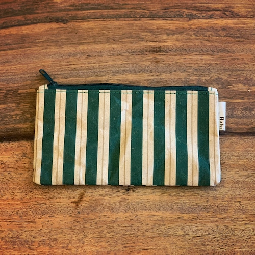 Ashi｜亜紙 Flat Pouch M＊Stripe Green 紙ポーチ ストライプ