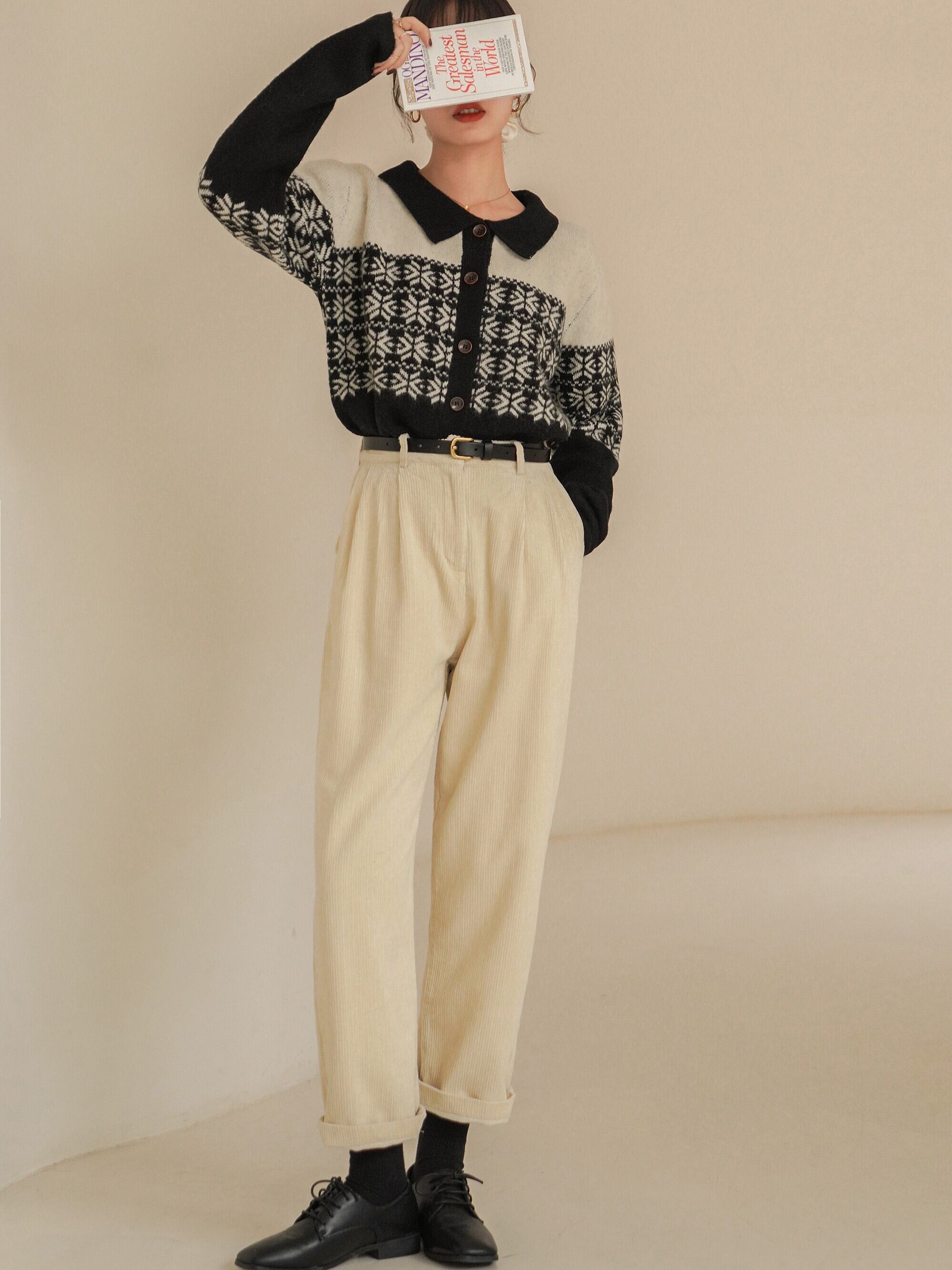 ゆったりとした襟のニットシャツカーディガン Aliceblanc アリスブラン