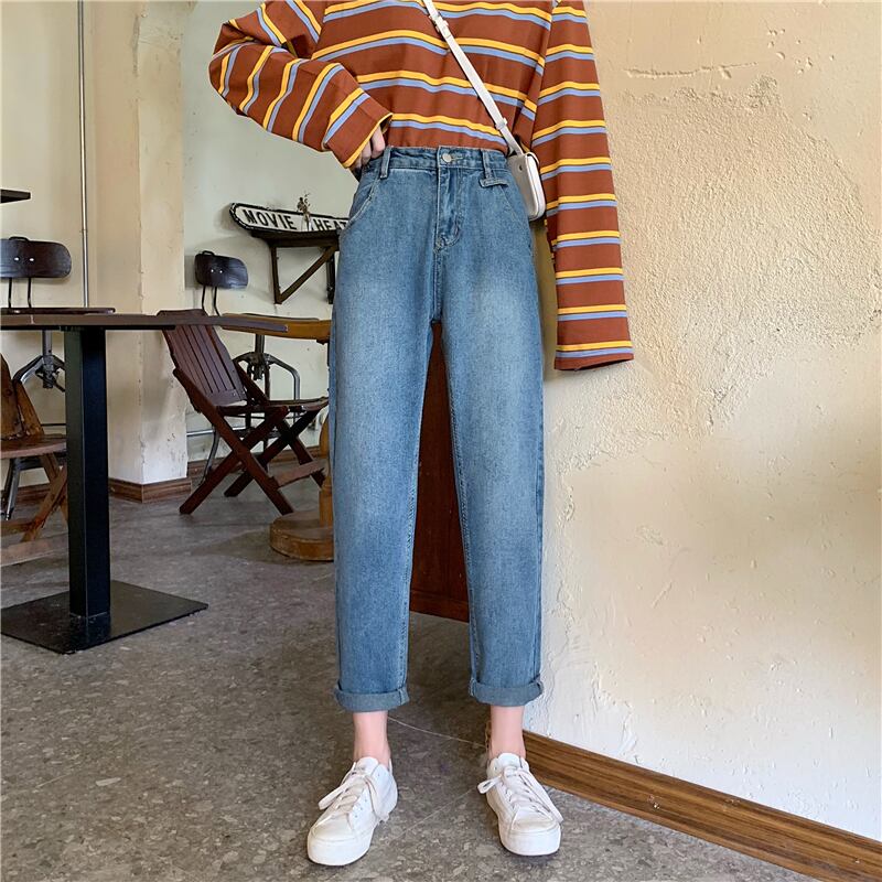 オータムルーズ薄手スタンダードハイウェストウェストパンツ ジーンズ レトロ 秋物 YY-ファッション14599194139