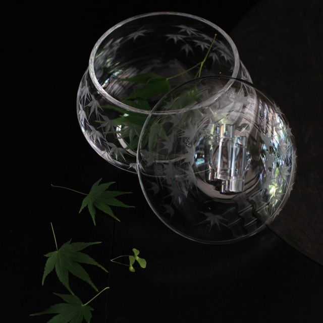 竹切子ガラス蓋物