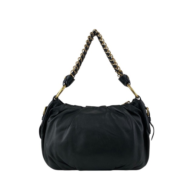 PRADA プラダ ショルダーバッグ ブラック ロゴ レザー ホーボーバッグ チェーンショルダー vintage ヴィンテージ オールド hvgumw