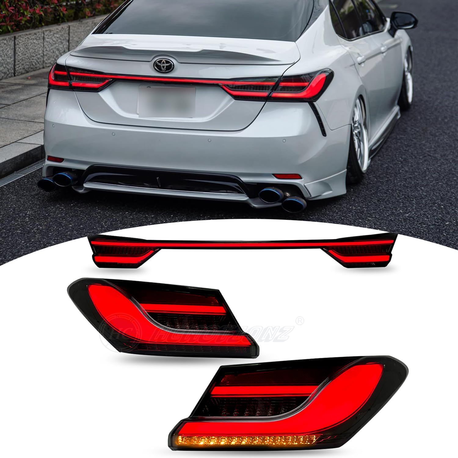 HCMOTIONZ 新型 トヨタ カムリ 70系 テールライト テールランプ 流れるウインカー 全LED シーケンシャルウインカー For Toyota Camry 2018-2022… (テールライト貫通式テールC)