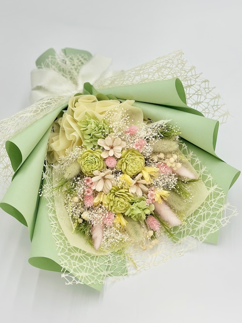 16.ドライフラワー花束（いろどり/黄緑色・ピンク色・黄色）　□Мサイズ　【数量限定商品】 画像