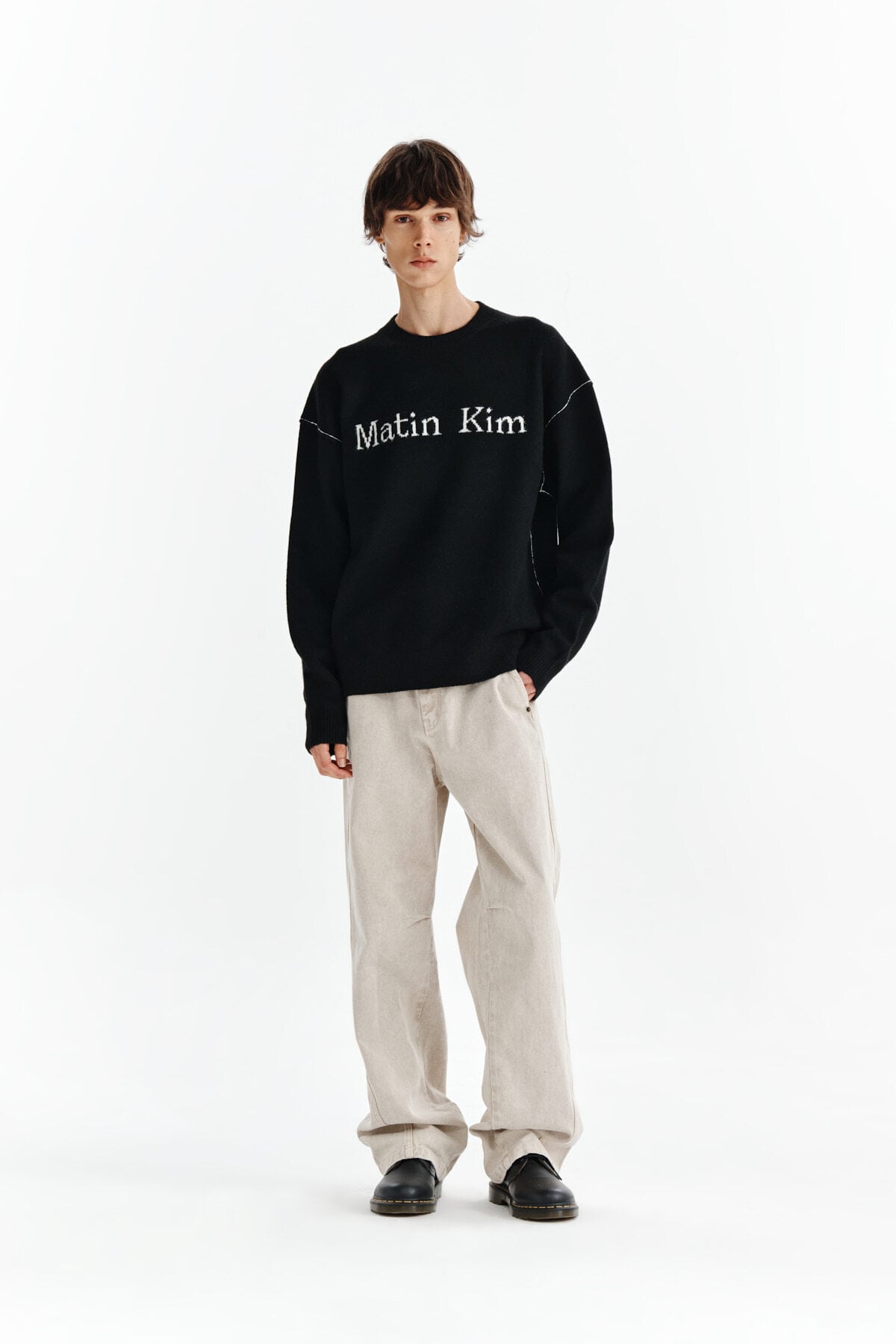 Matin Kim] COLOR LINE POINT LOGO KNIT PULLOVER IN BLACK 正規
