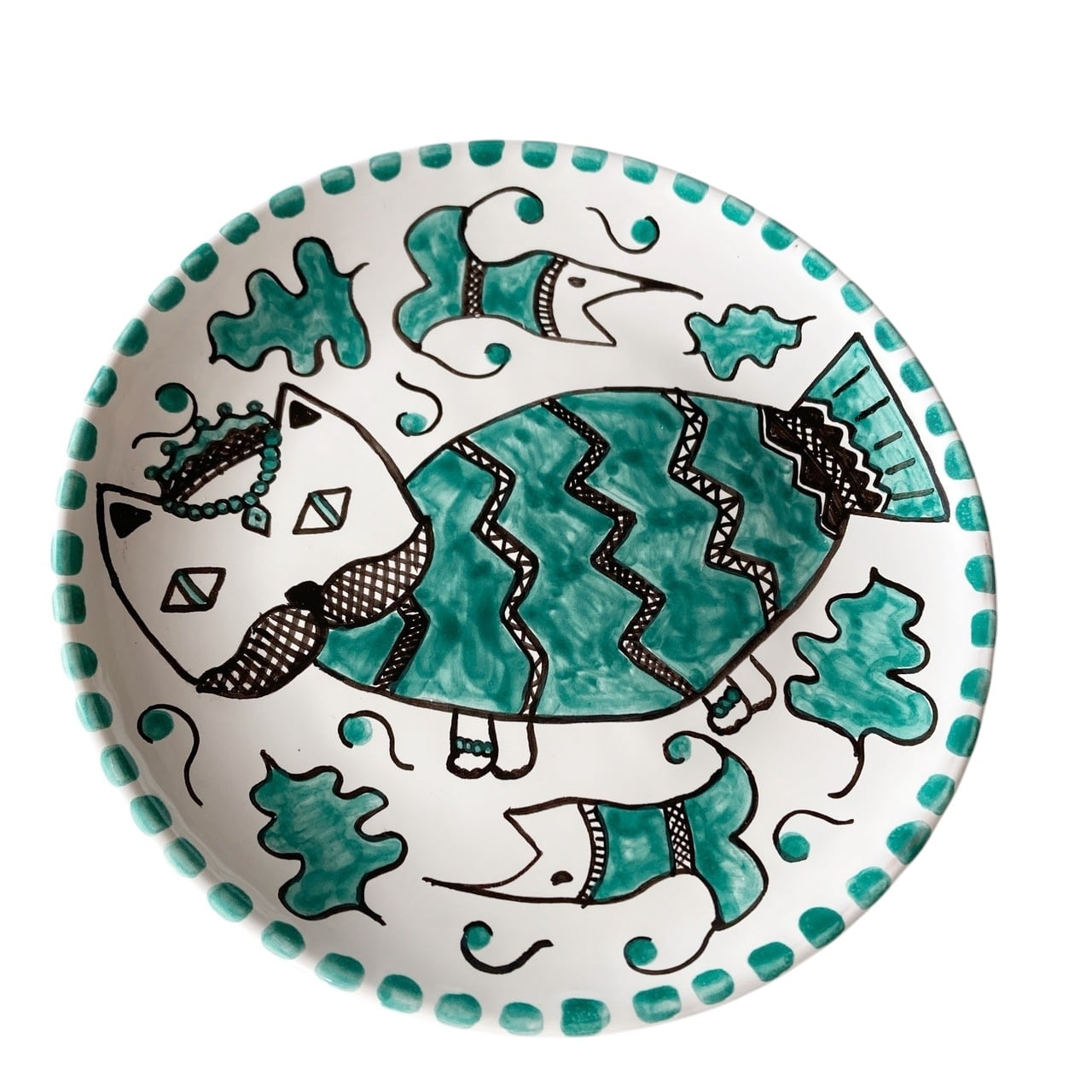 絵皿 20cm CRC034 マヨリカ焼き さかなねこ イタリア陶器 | イタリア