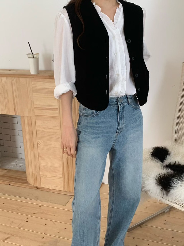 (予約) taffeta / Suede buckle vest 3color