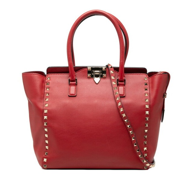 ヴァレンティノ ロックスタッズ ハンドバッグ ショルダーバッグ 2WAY レッド レザー レディース VALENTINO 【中古】