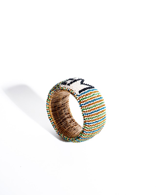 Beaded EM handmade glass bangle