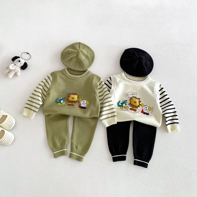 【BABY】ライオンボーダー袖セットアップ
