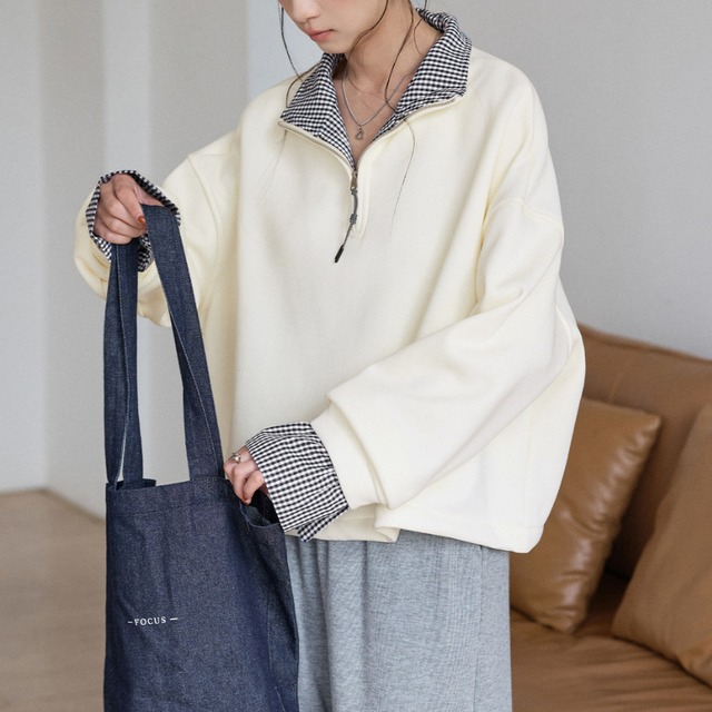 half-zip check sweatshirt　J00391