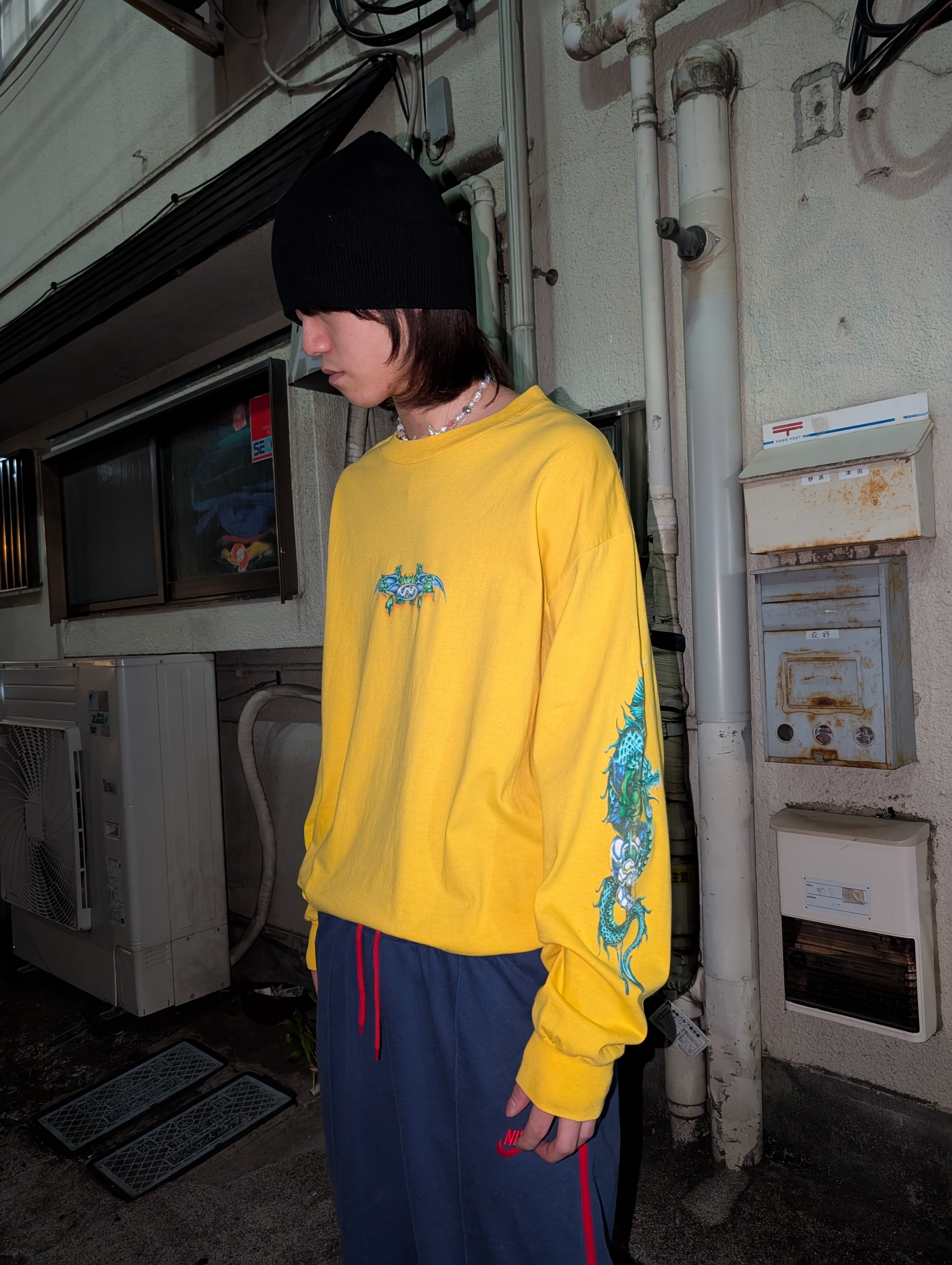 "NO FEAR" dragon & lame print L/S