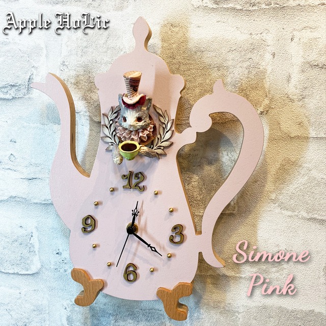 ウォールクロック【Simone Pink Clock・ジモーネ ピンク】 猫