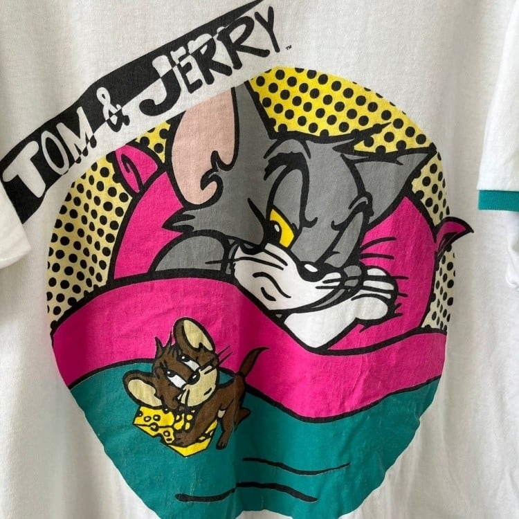 90s トムとジェリー キャラクター系 半袖Tシャツ リンガー デザイン