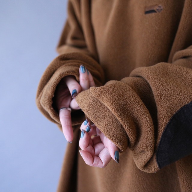 XXL over silhouette elbow patch design half-zip high-neck fleece pullover