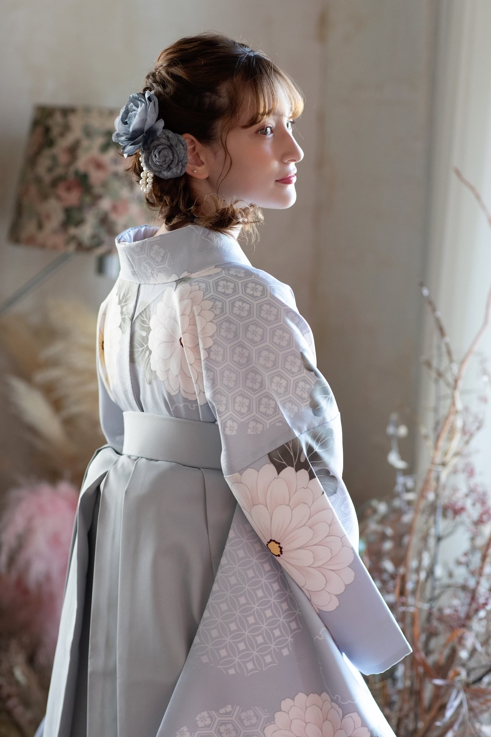 Kimono Sienne 卒業式袴3点セット 菊や花亀甲柄 二尺袖着物 レース袴