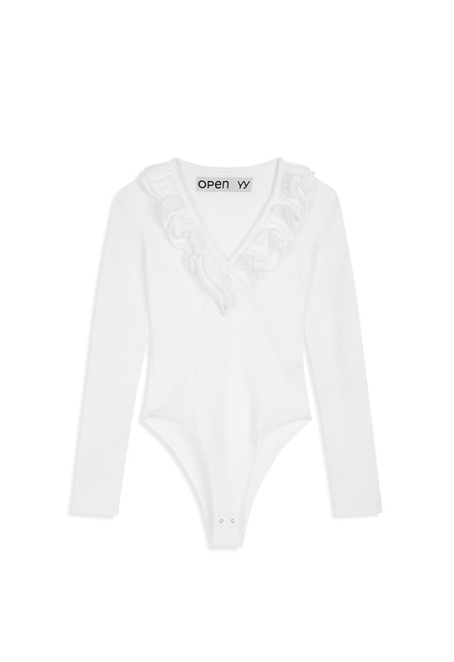 [OPEN YY] RUFFLE BODYSUIT, WHITE 正規品 韓国ブランド 韓国通販 韓国代行 韓国ファッション オープン ワイワイ 日本 店舗