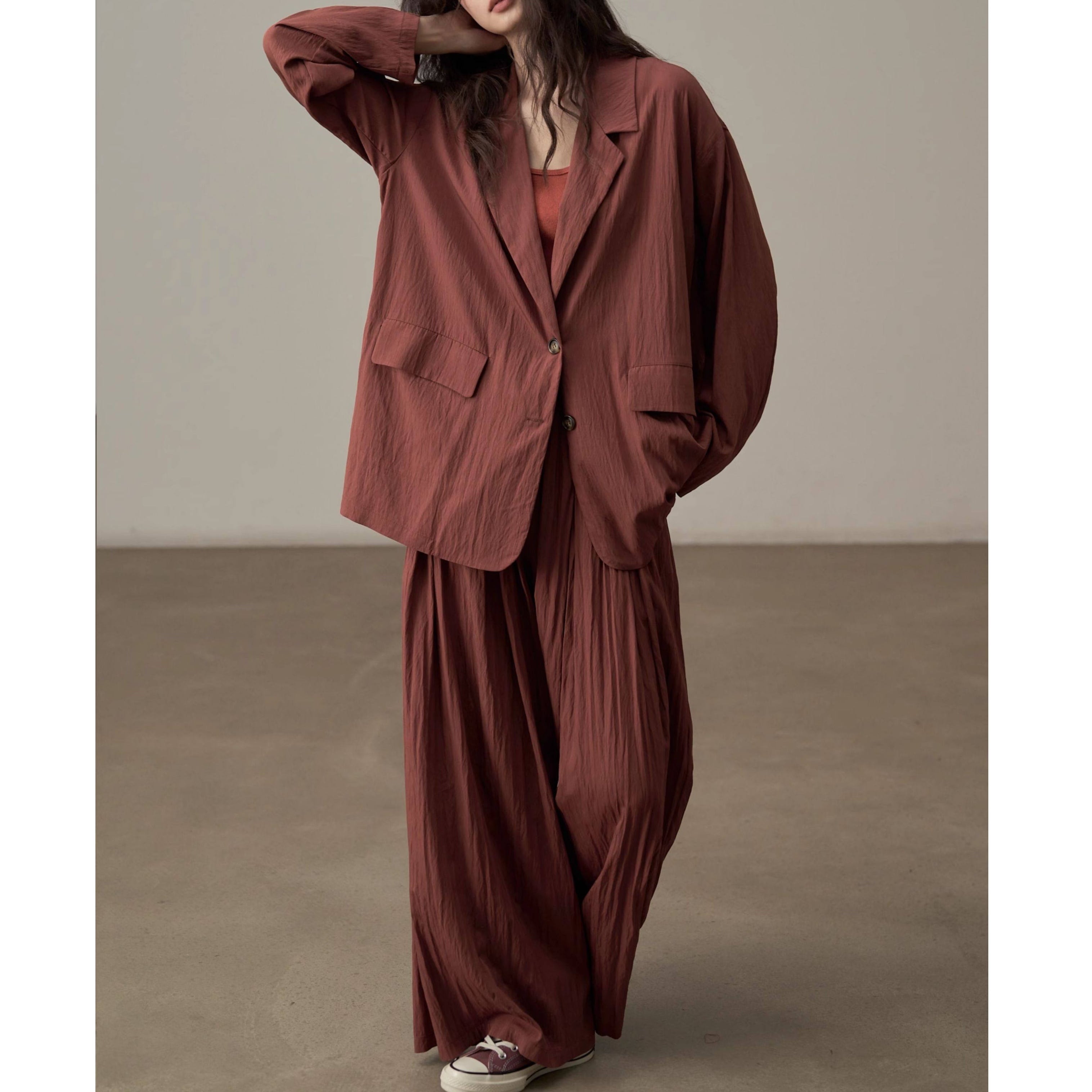 Loose Tailored Jacket & Wide-Leg Pants*S-71