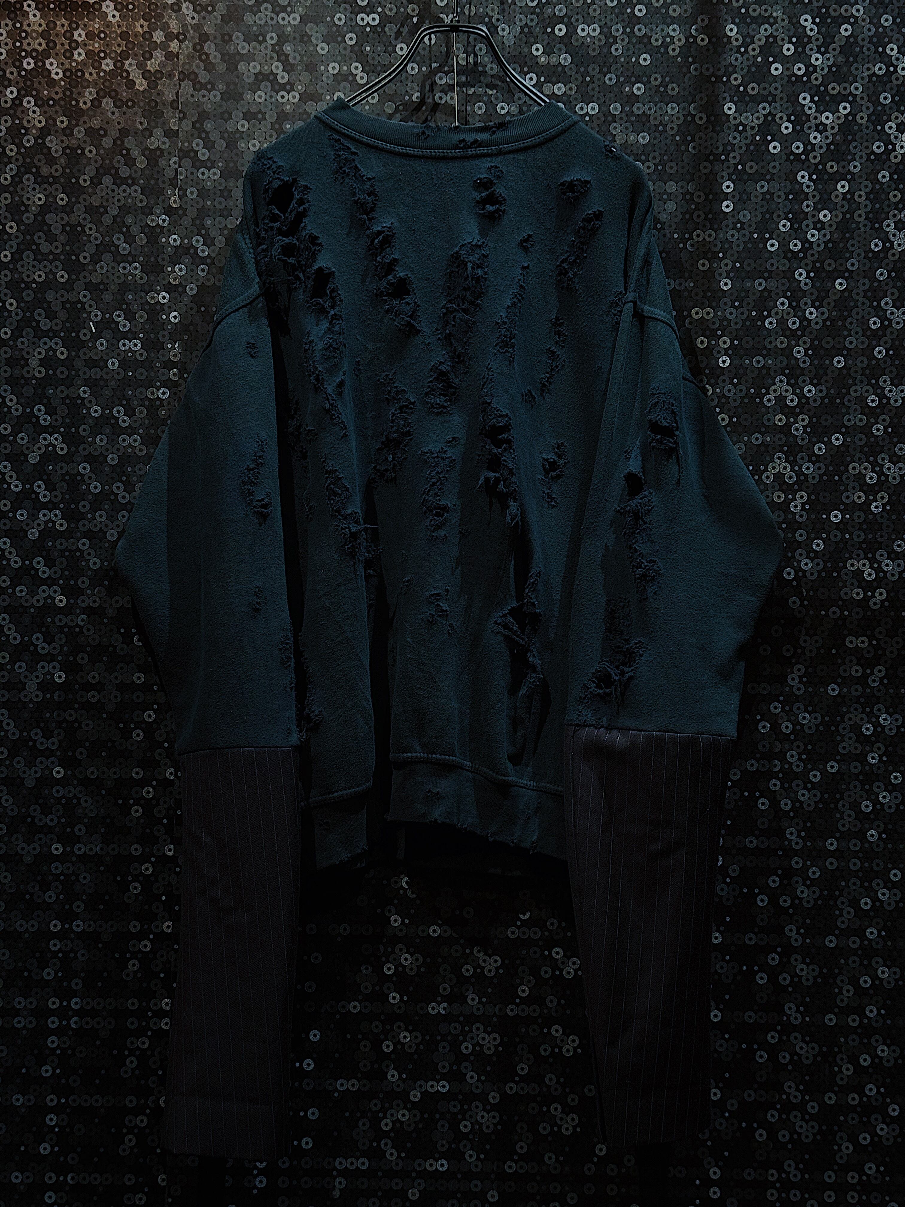 【ÆIEM】"再倖築"vintage boro remake long sleeve docking sweat