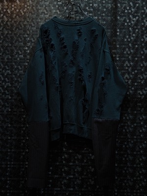 【ÆIEM】"再倖築"vintage boro remake long sleeve docking sweat