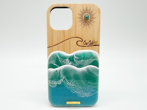 Sun&wave/wood×resin green wave case(bamboo)