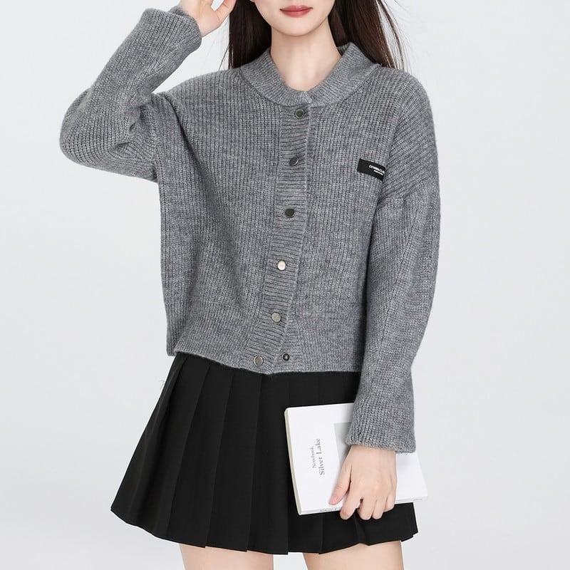 knit band-collar casual cardigan m1329