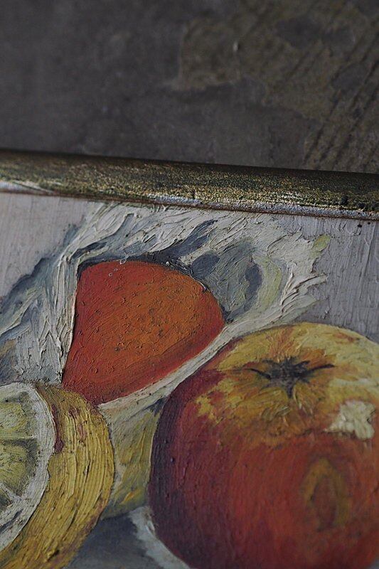 柑橘、トマト並ぶ静物画-antique still life oil painting
