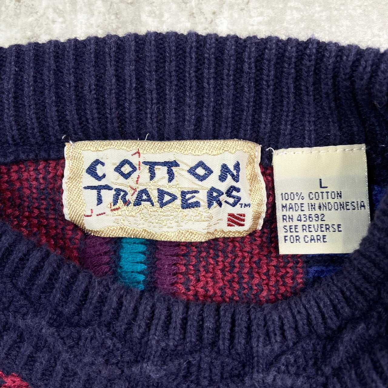 90年代 COTTON TRADERS 3Dニット クージー風 コットンニットセーター