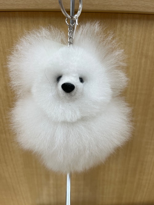 ベビーアルパカ純毛テディベアキーホルダー 白