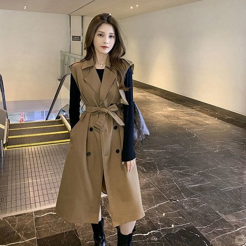 トレンチベスト レディース トレンチコート ロングコート カジュアルコート ベスト アウター 秋アウター 大きいサイズ ロングベスト 20代 30代 40代 シンプル 無地 トレンチベスト レディース