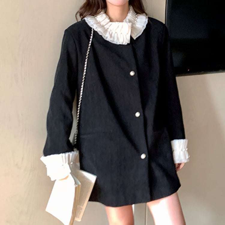 Pearl button ruffle jacket coat 00258