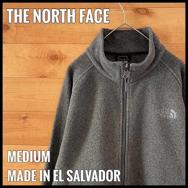 【THE NORTH FACE】フリース ジャケット 中間着 ワンポイントロゴ 刺繍ロゴ バックロゴ ジップアップ フルジップ M グレー アウトドア ノースフェイス US古着